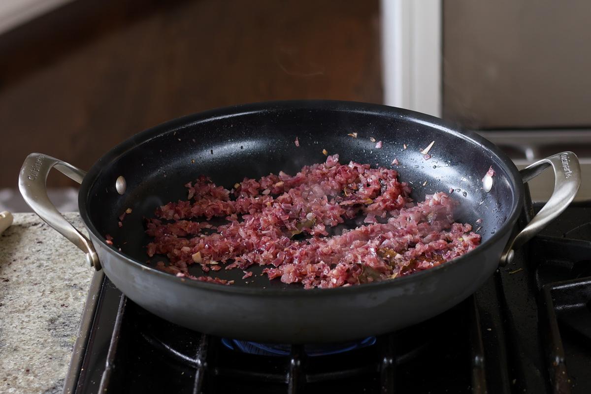 cooked onion in the pan