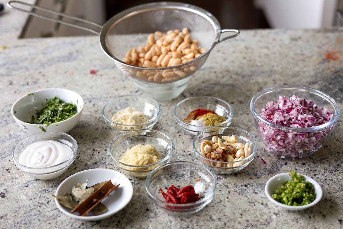 beans korma ingredients on the kitchen counter