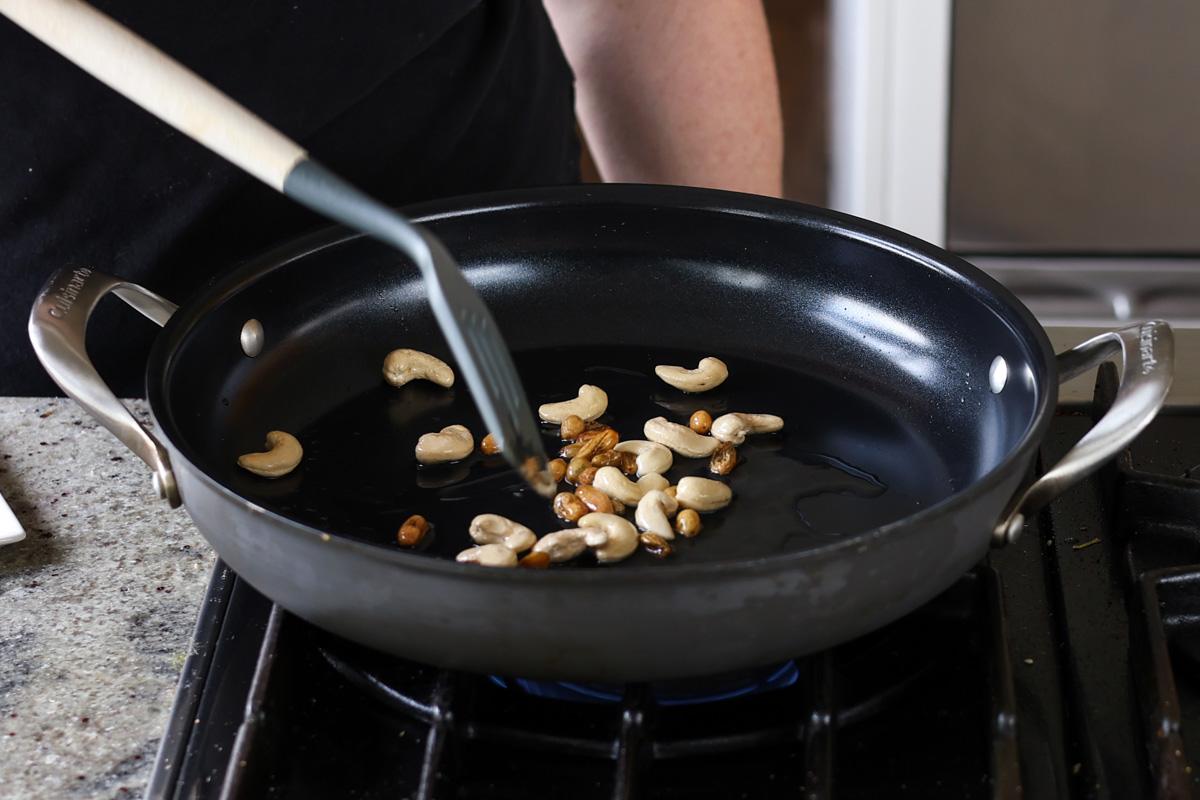 toasting cashews in the pan