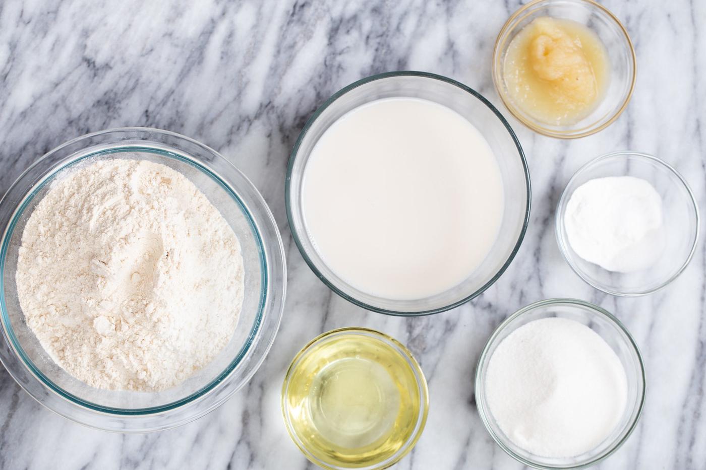 ingredients needed for making vegan lamington donuts and donut holes