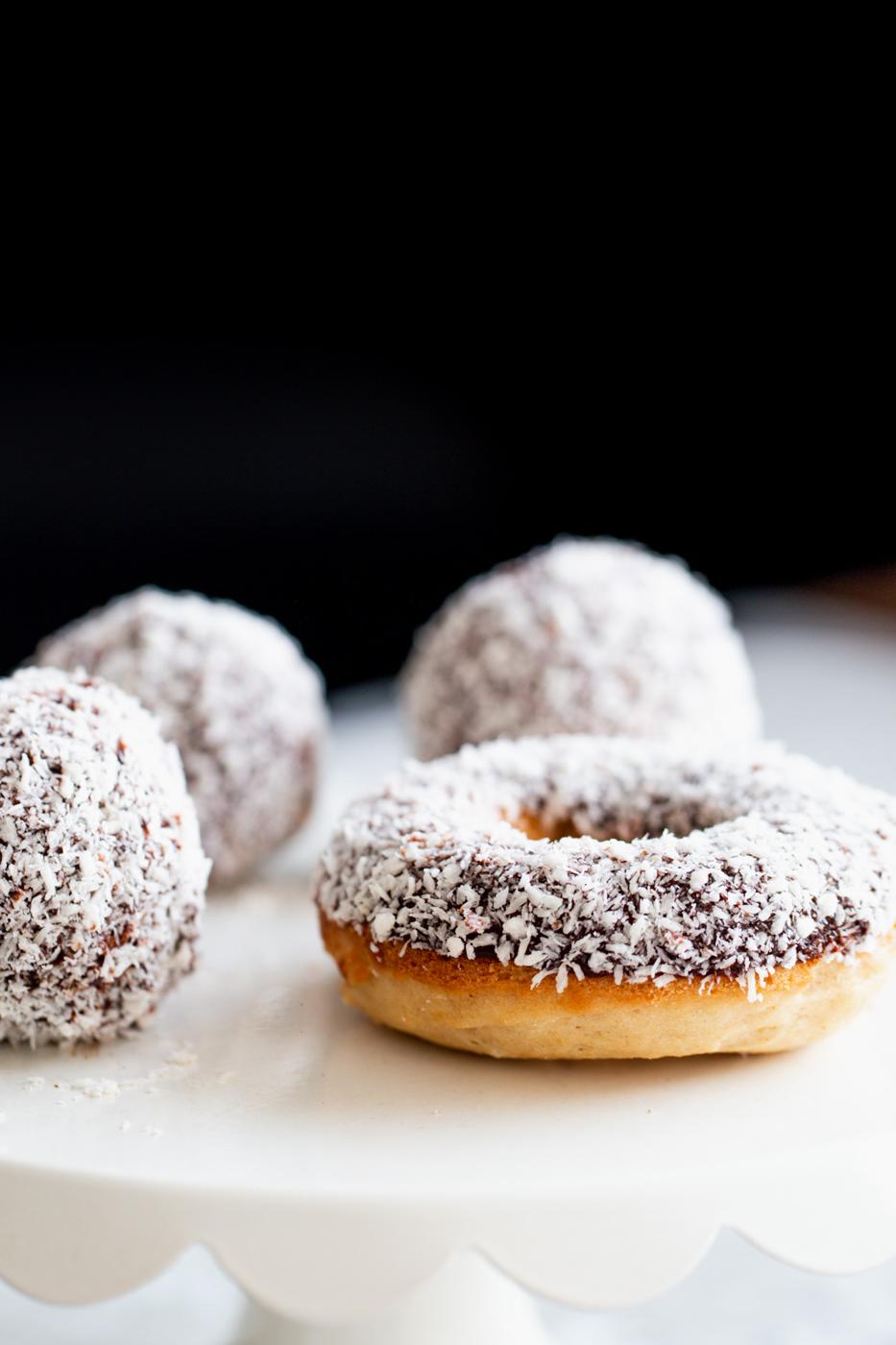 Vegan Baked Lamington Donuts & Donut Holes