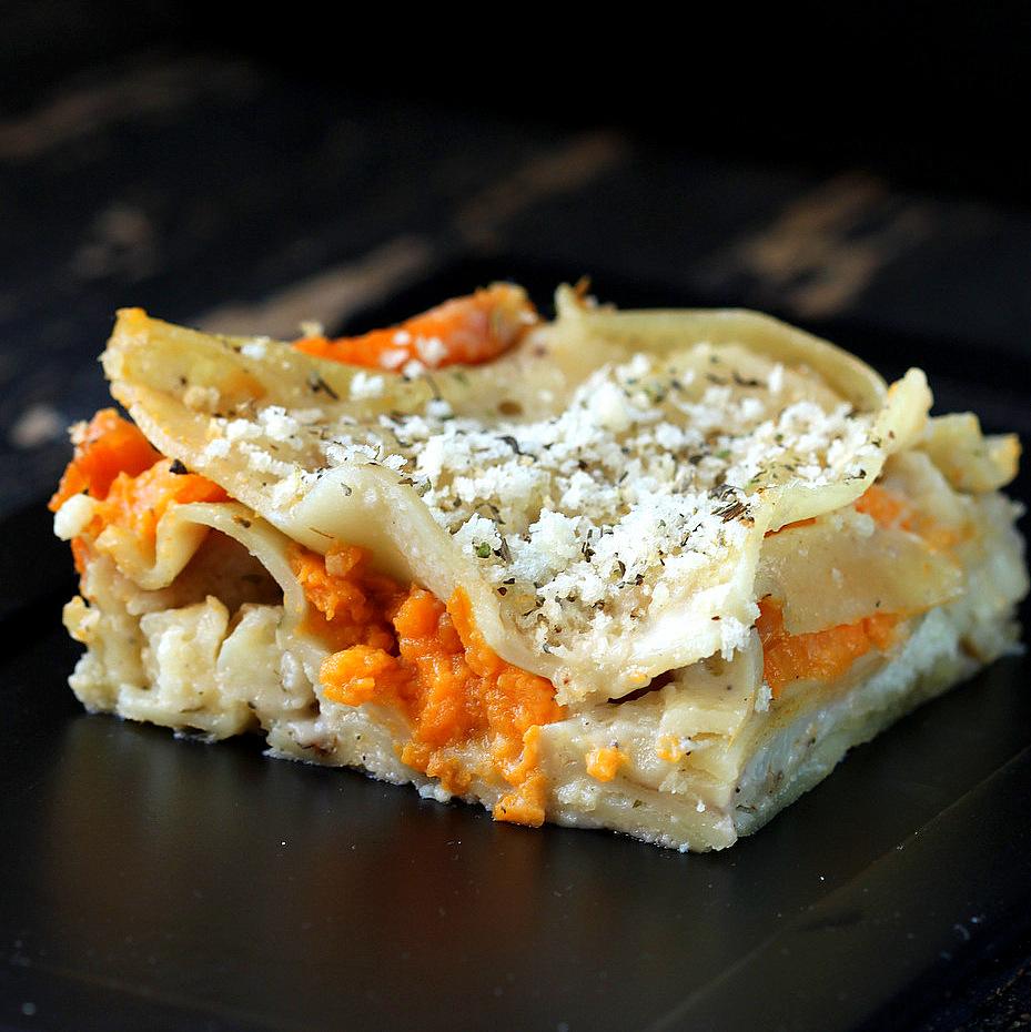 Sweet Potato Cauliflower Bechamel Lasagna vegan
