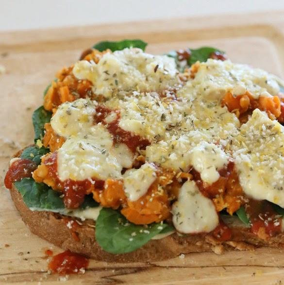Vegan Lasagna Grilled Cheese Sandwich! Nut-free Soy-free Alfredo sauce, lentils cooked in pasta sauce, veggies, greens, vegan cheese | VeganRicha.com
