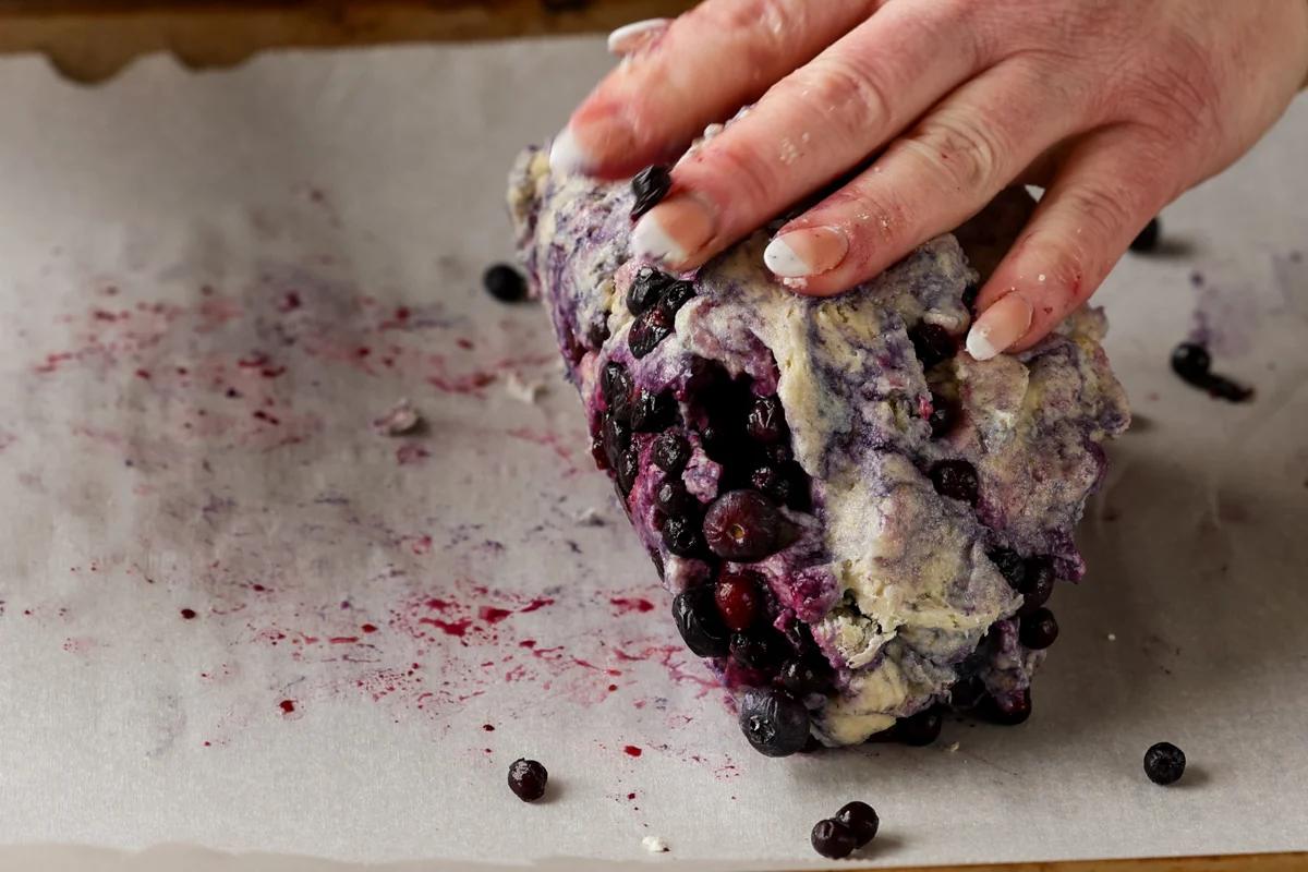 folding the lemon blueberry scone dough over