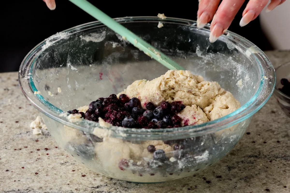 adding the blueberries