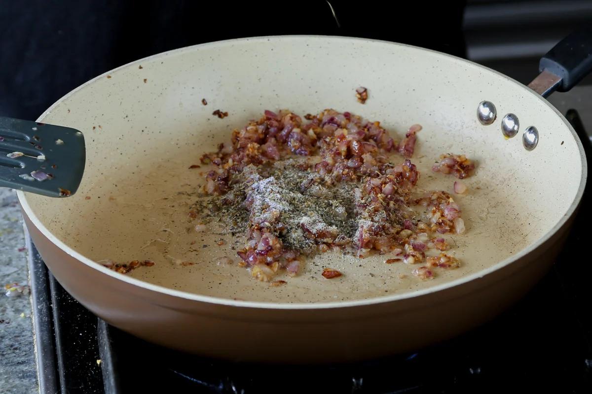 adding the dry spices to the pan