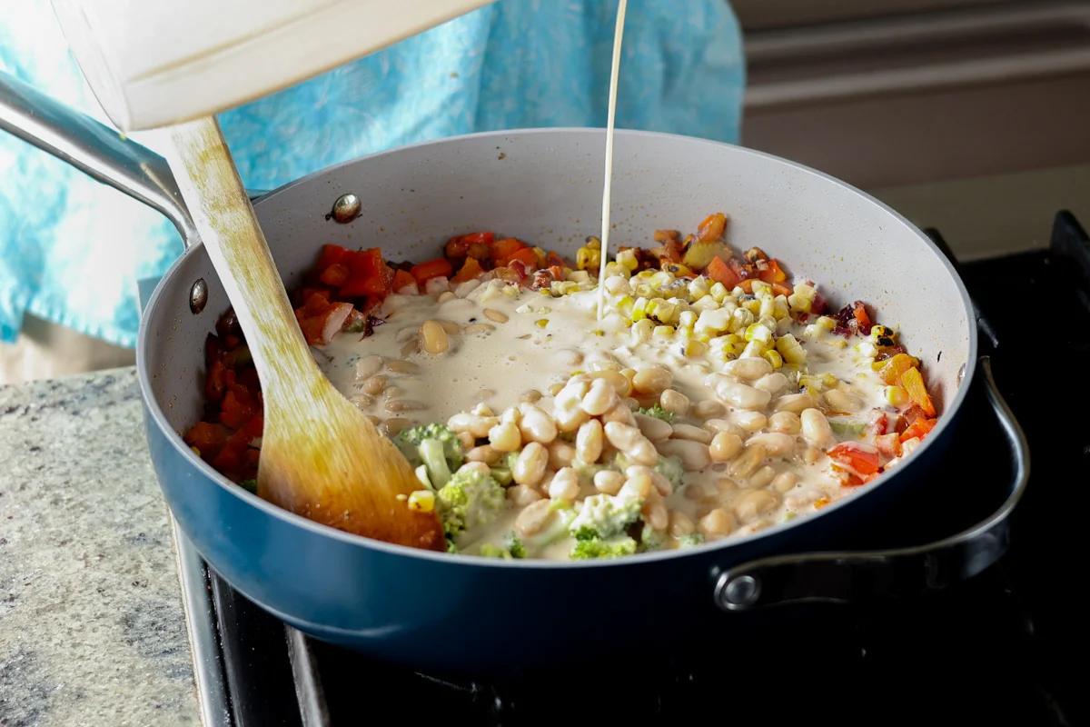 adding the creamy puree