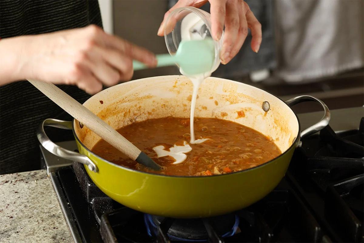 adding non-dairy yogurt to the soup