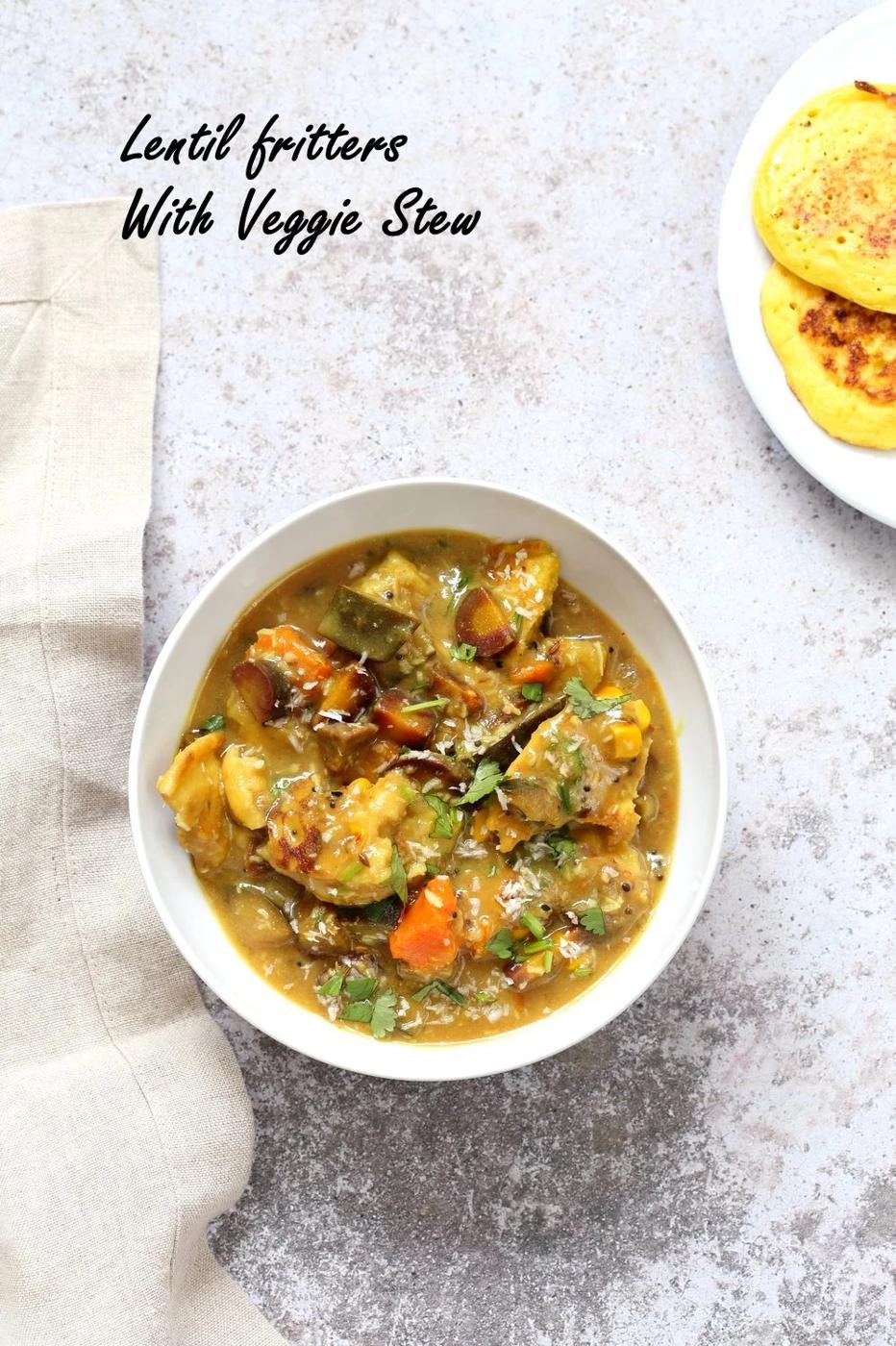 Lentil Fritters in Eggplant, Sweet Potato Coconut Stew – Bengali Chapor Ghonto