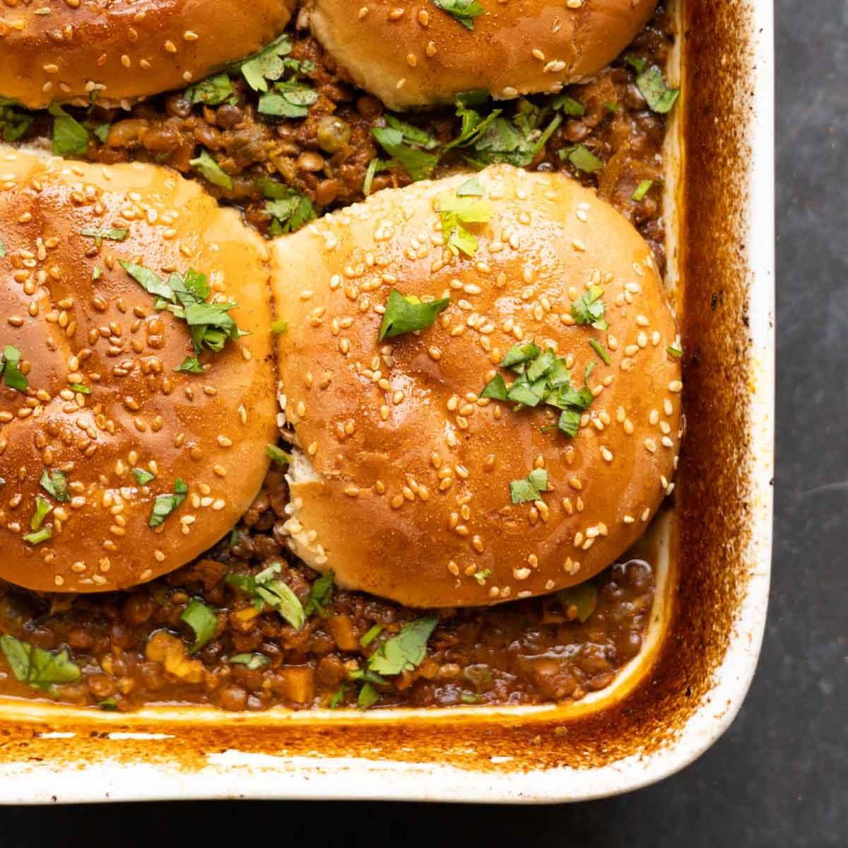 Lentil Keema Pav Casserole (Vegan Mince Curry bread bake)