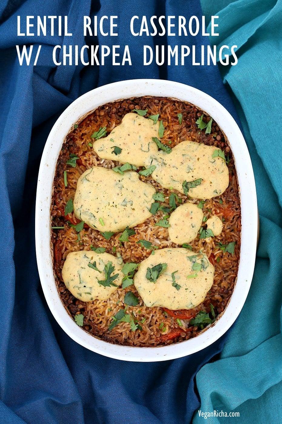 Lentil Rice Casserole with Chickpea Dumplings
