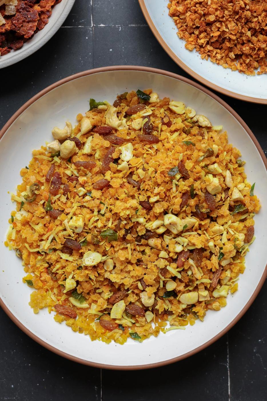 High Protein Lentil Trail Mix, 3 Ways Peanut gochujang, Indian Chivda, Nacho cheese flavors