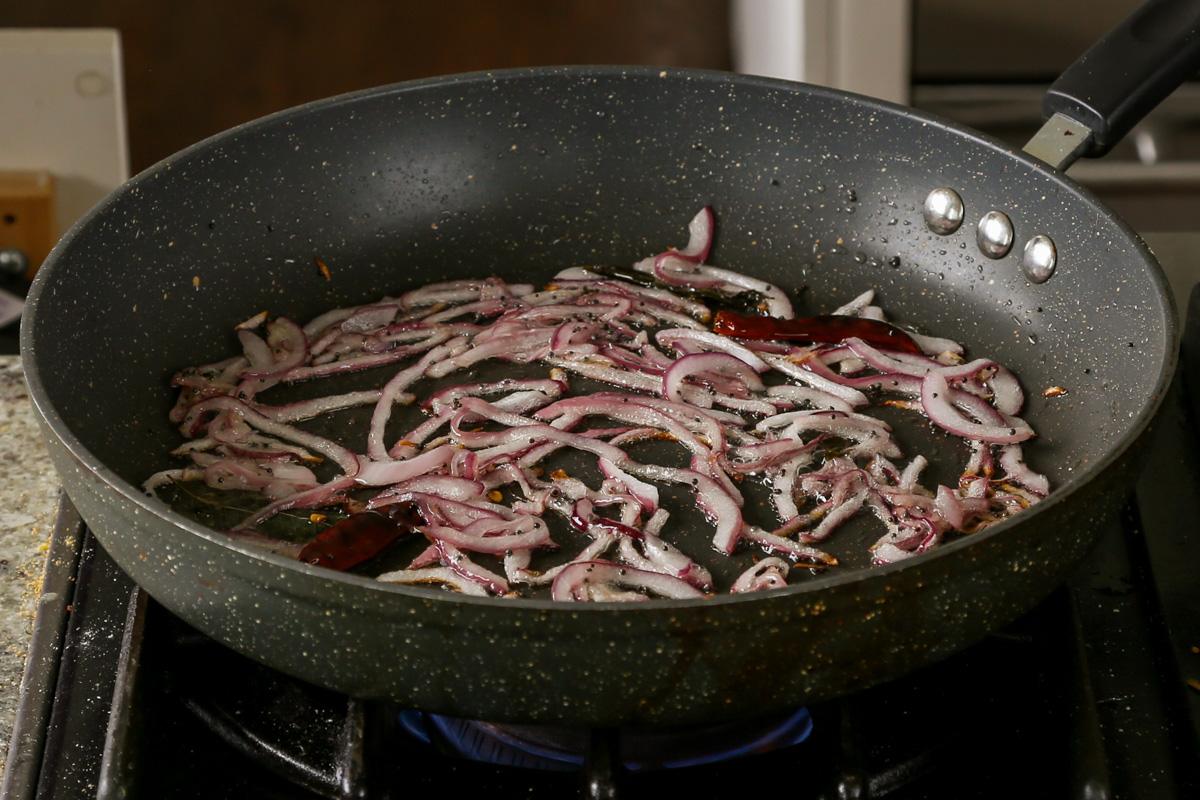browned onion in the pan