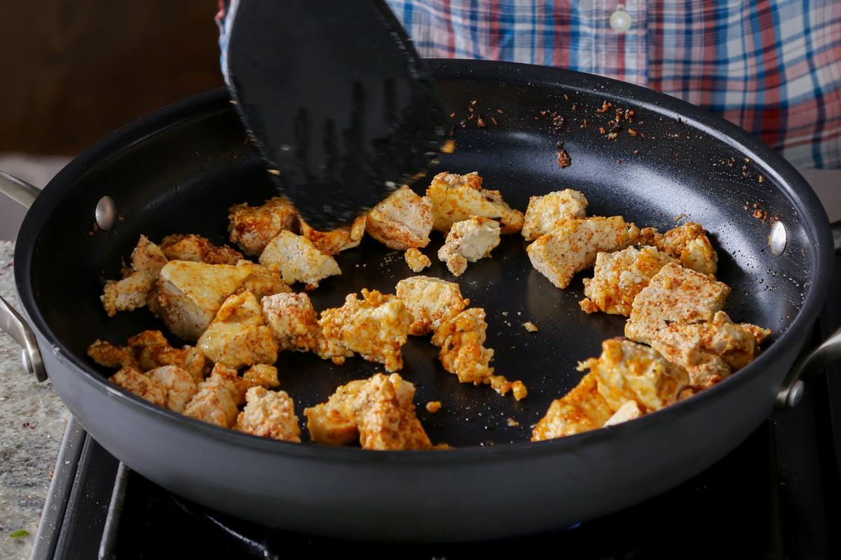 tofu in the pan before cooking