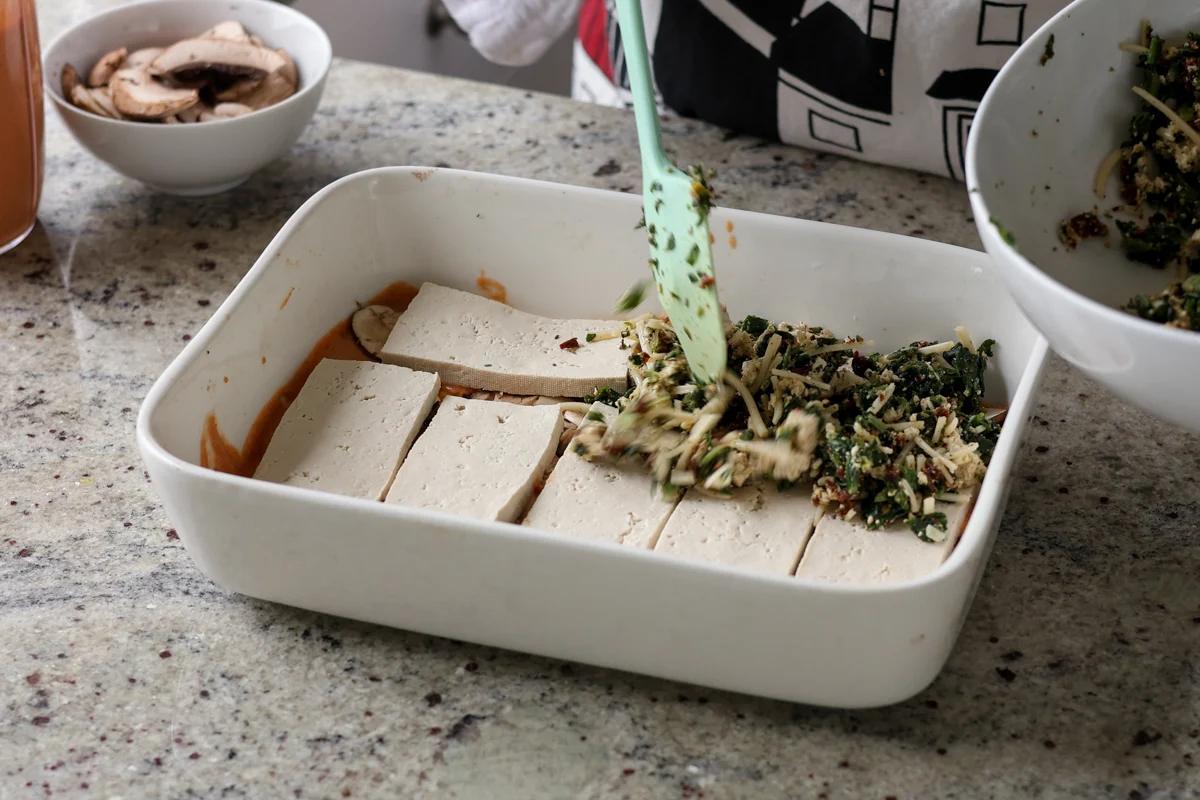 layering on the spinach filling