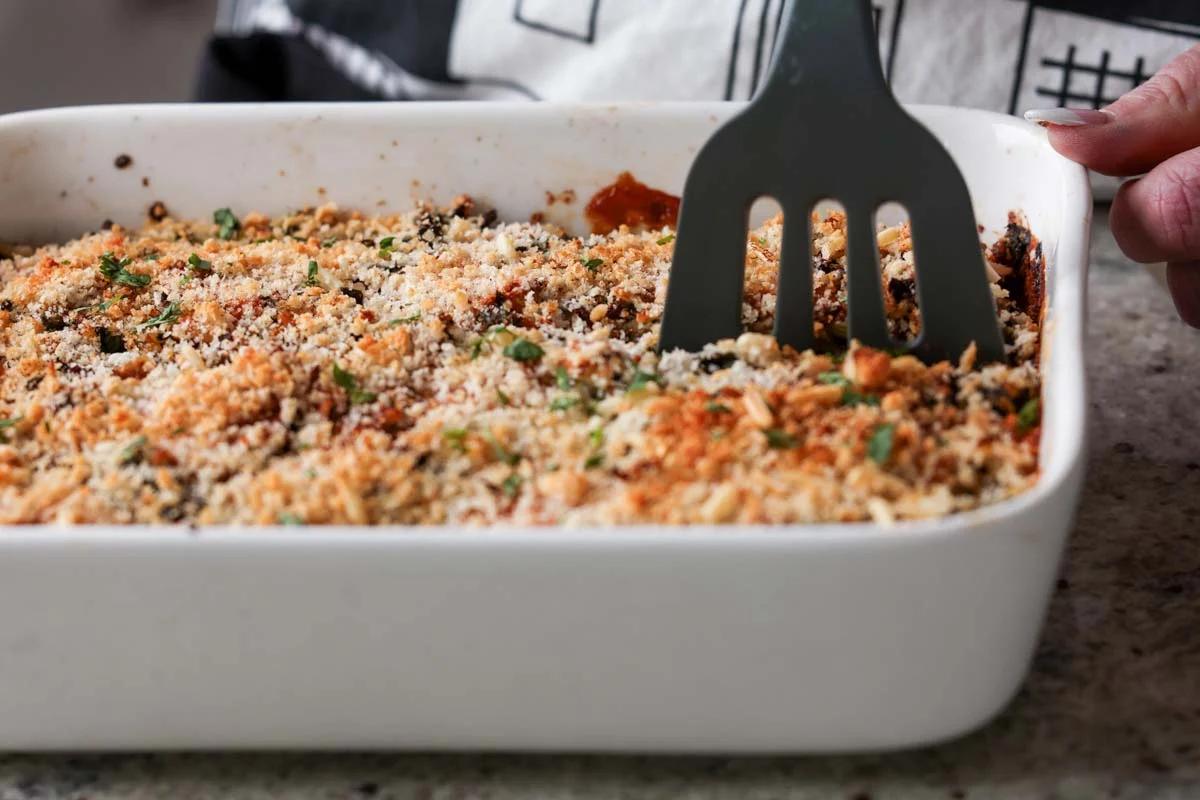 slicing marry me tofu casserole