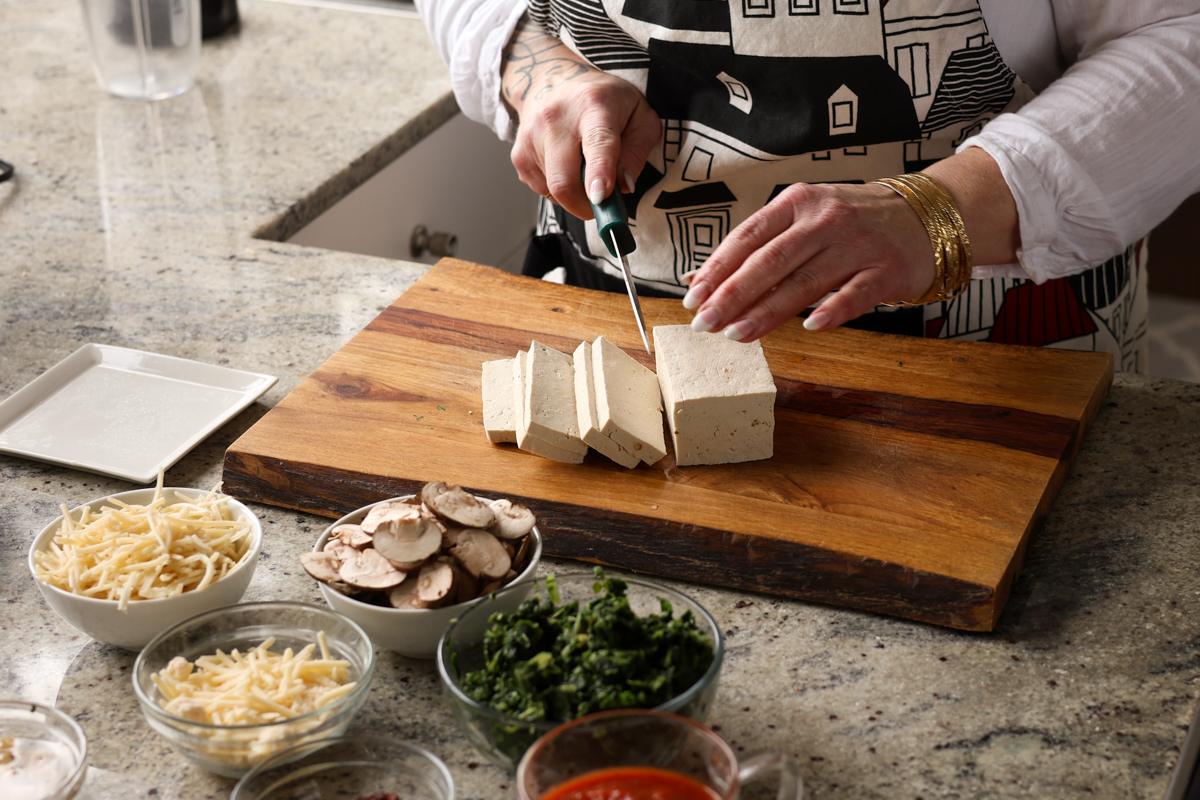 slicing the tofu