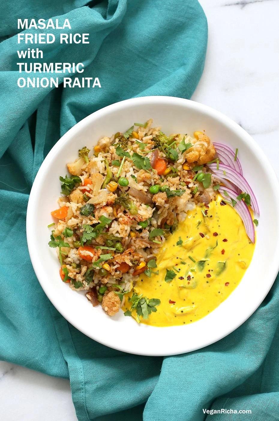 Masala Fried Rice with Turmeric Onion Raita