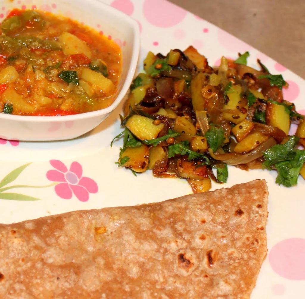 Meal Series: Aloo Pyaaz and Bhaji with Roti/Chapati(Spiced Potato Onions, Vegetable Stew with Indian Bread)