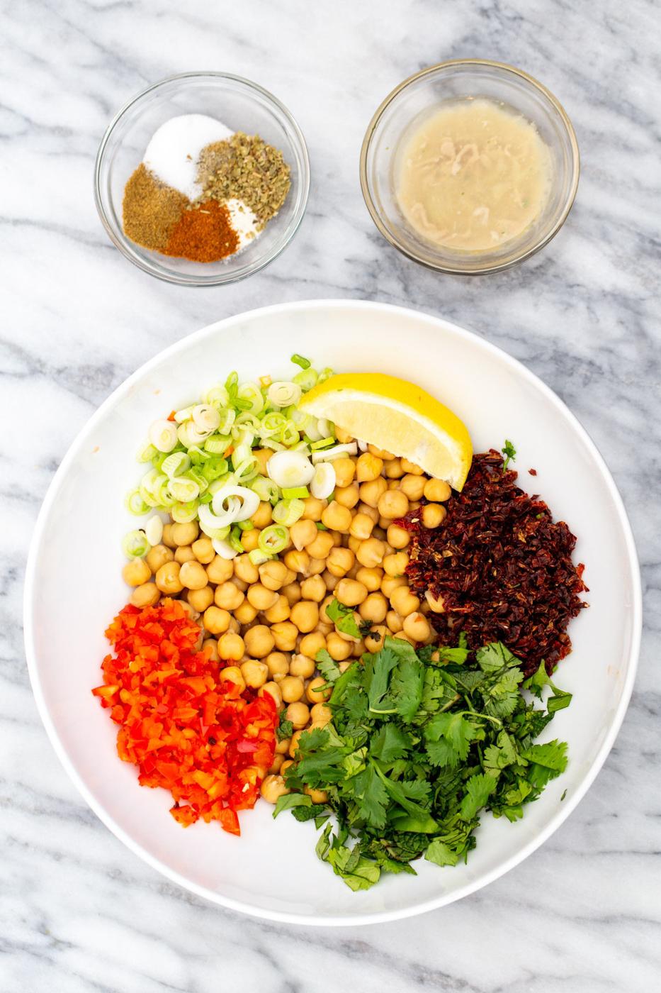 ingredients needed for making vegan Mediterranean chickpea salad