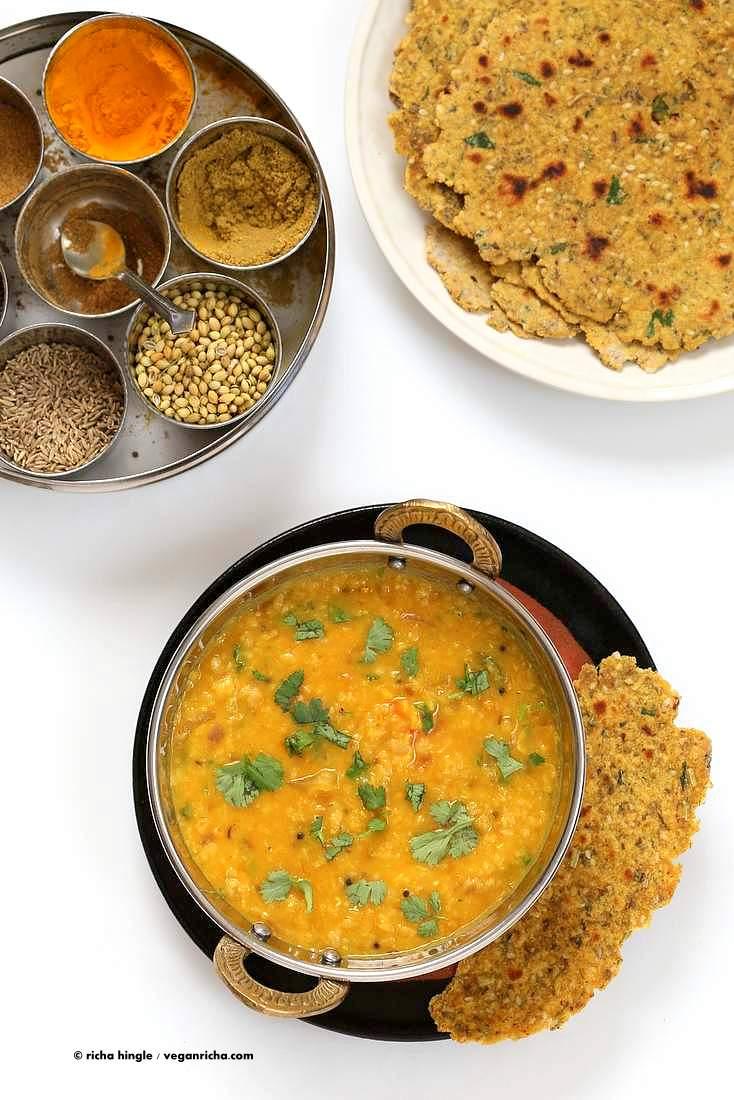 Dal Fry - Spiced Indian Lentil soup with multigrain herb flatbread| Pitzn #vegan #glutenfree #soyfree #Indian #lentils