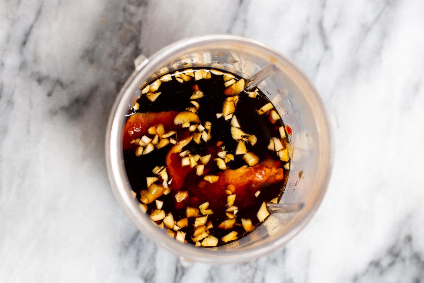 ingredients for stir-fry sauce in a magic bullet