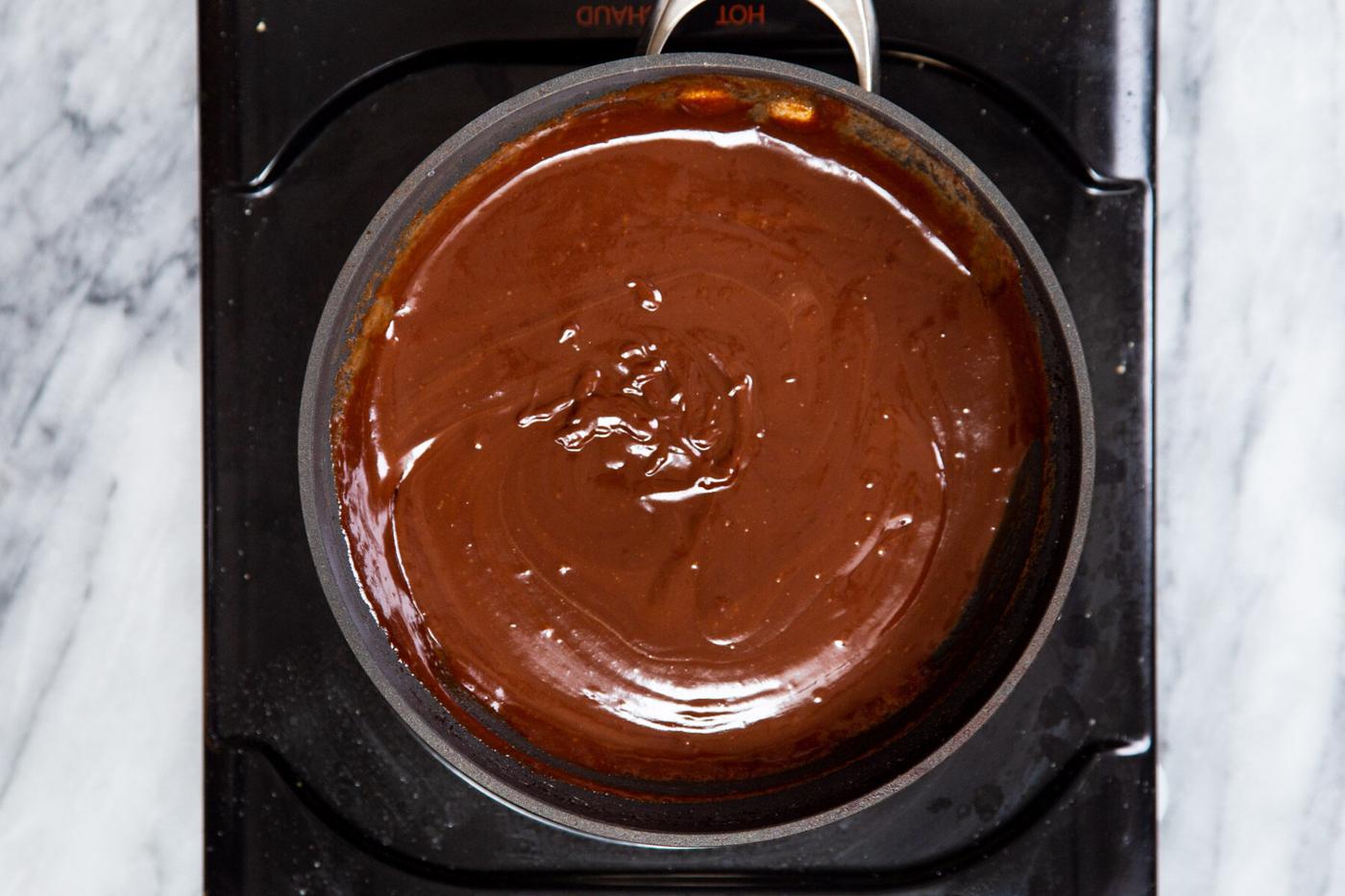 vegan chocolate ganache in a saucepan