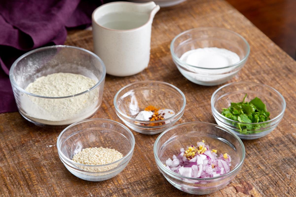 ingredients needed for making vegan lentil flour waffles and pancakes