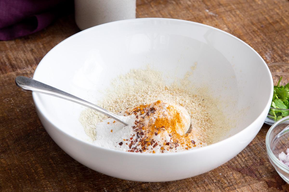 dry ingredients in a white bowl