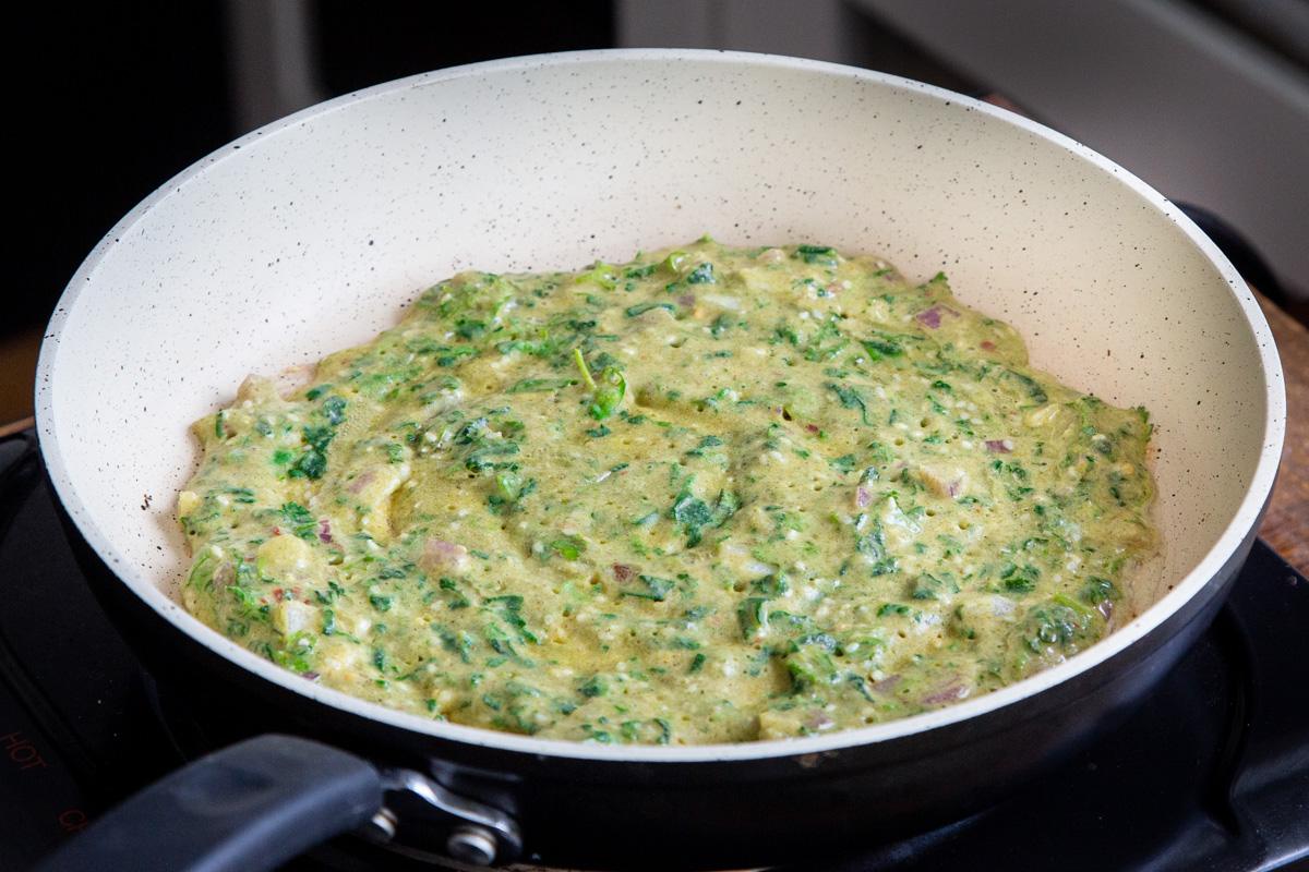vegan lentil pancake in a pan
