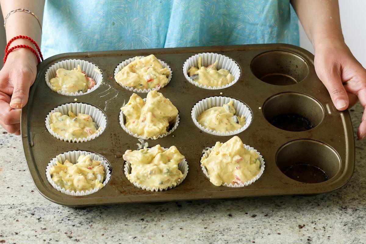 muffin tins with the moong egg batter