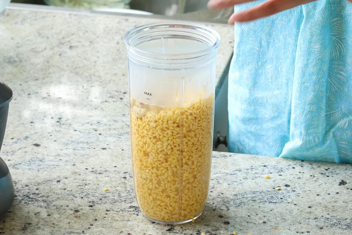 soaked split mung beans in the blender
