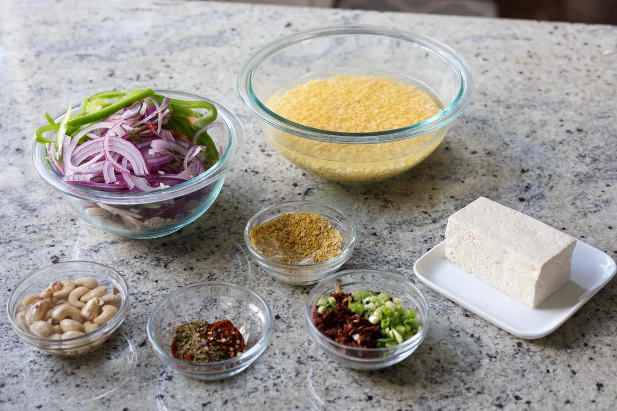 mung bean omelet ingredients on the kitchen counter