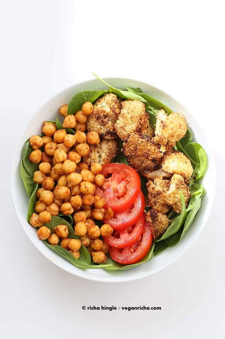 Moroccan Chickpea Cauliflower Bowl with Herb sauce | Pitzn