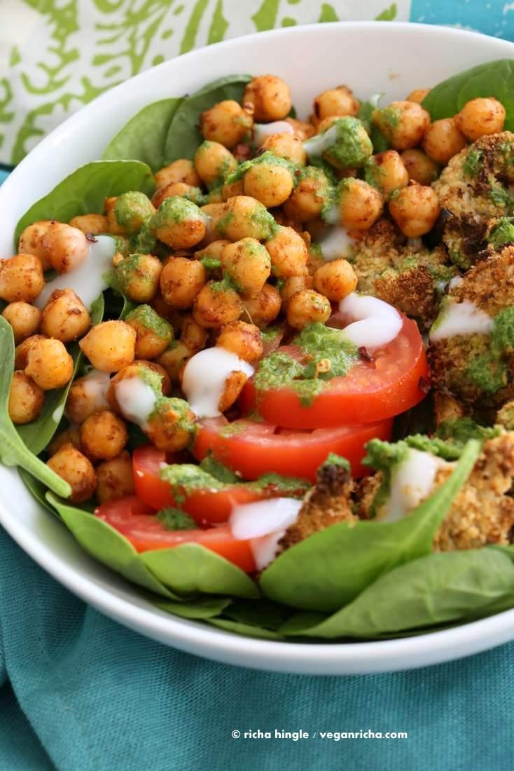 Moroccan Chickpea Cauliflower Bowl with Herb sauce | Pitzn