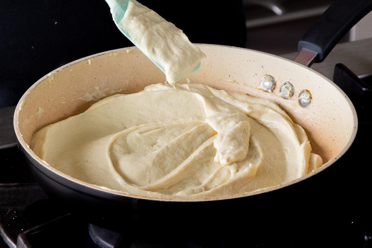 vegan mozzarella in the pan after cooking