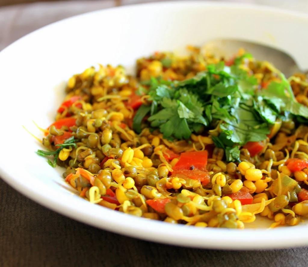 Mung Bean Sprouts sauteed with spices. Vegan Glutenfree Breakfast