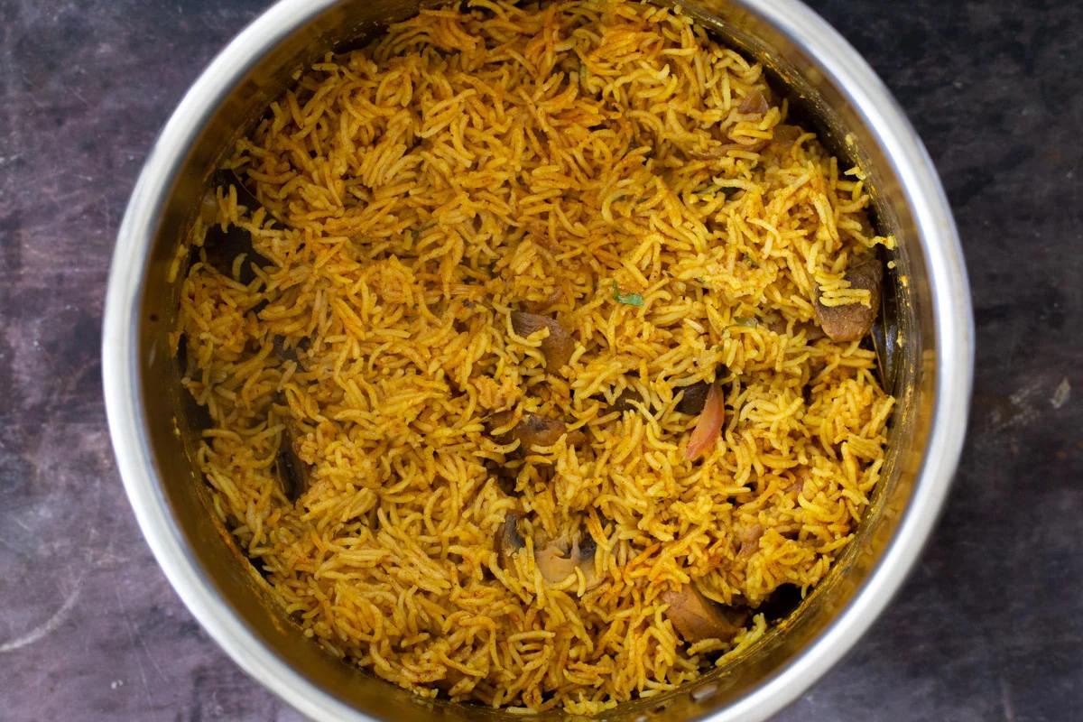 mushroom biryani in an Instant Pot