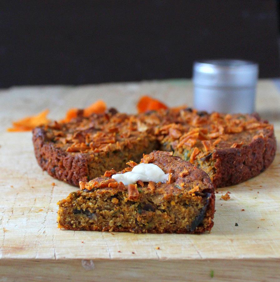 Gluten free Sweet Potato Cornbread with Mushrooms and Kale. vegan recipe