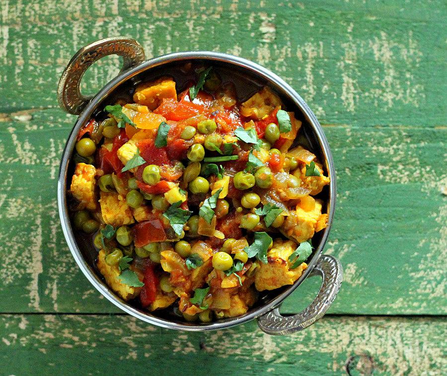 Vegan Mutter Paneer – Spiced Peas and Tempeh curry from Vegan Indian Cooking Book
