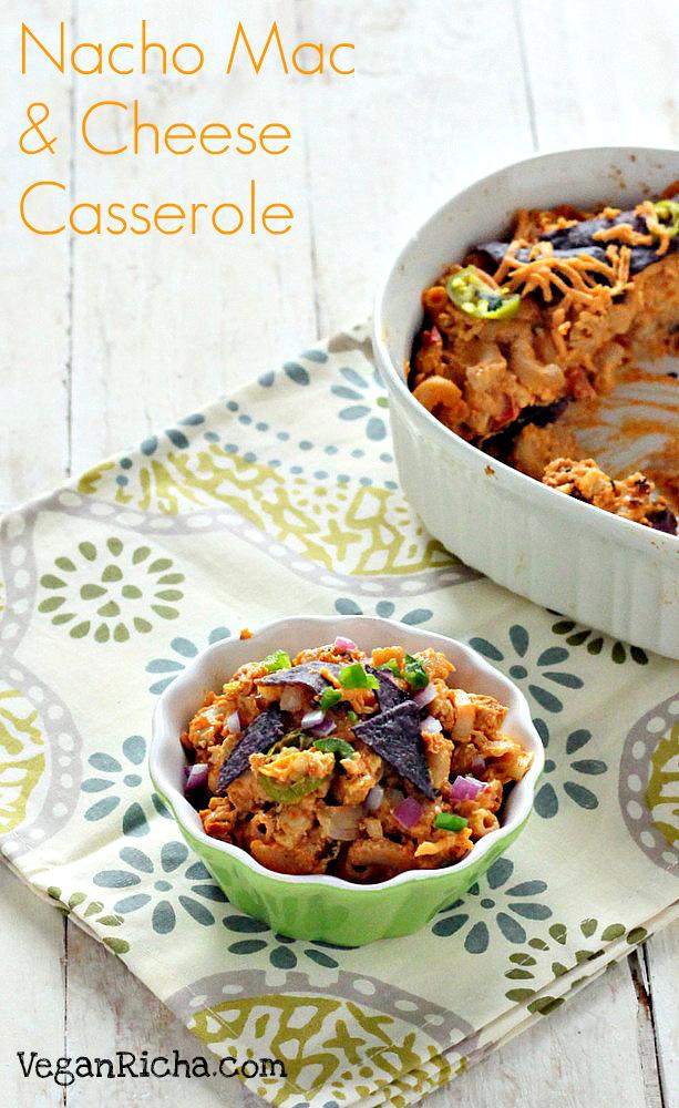 Nacho Mac and Cheese Casserole with Taco Tempeh meat. Vegan Recipe. Can be made soy-free with cooked chickpeas or beans instead of Tempeh | VeganRicha.com
