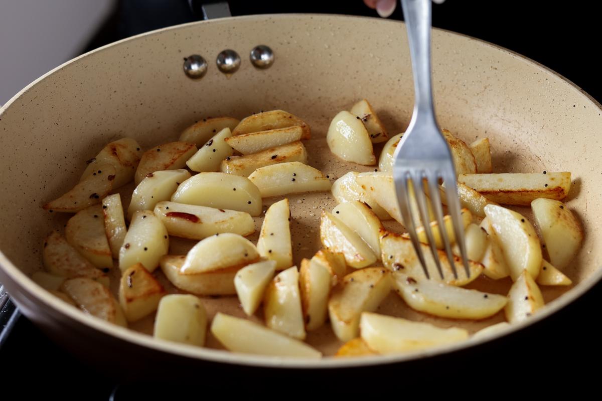 potato cooking in progress