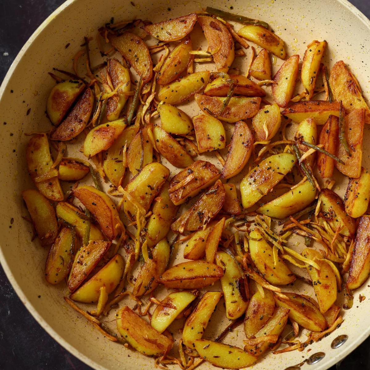 Nepali Aloo – Crispy Spiced Garlic Vinegar Potatoes (gluten-free, soy-free, nut-free)