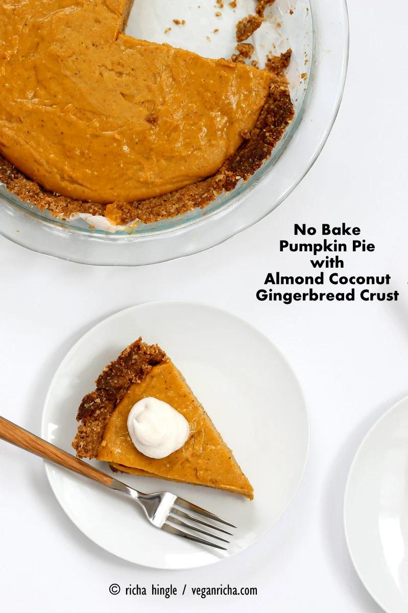 No Bake Vegan Pumpkin Pie with Gluten-free Gingerbread Crust