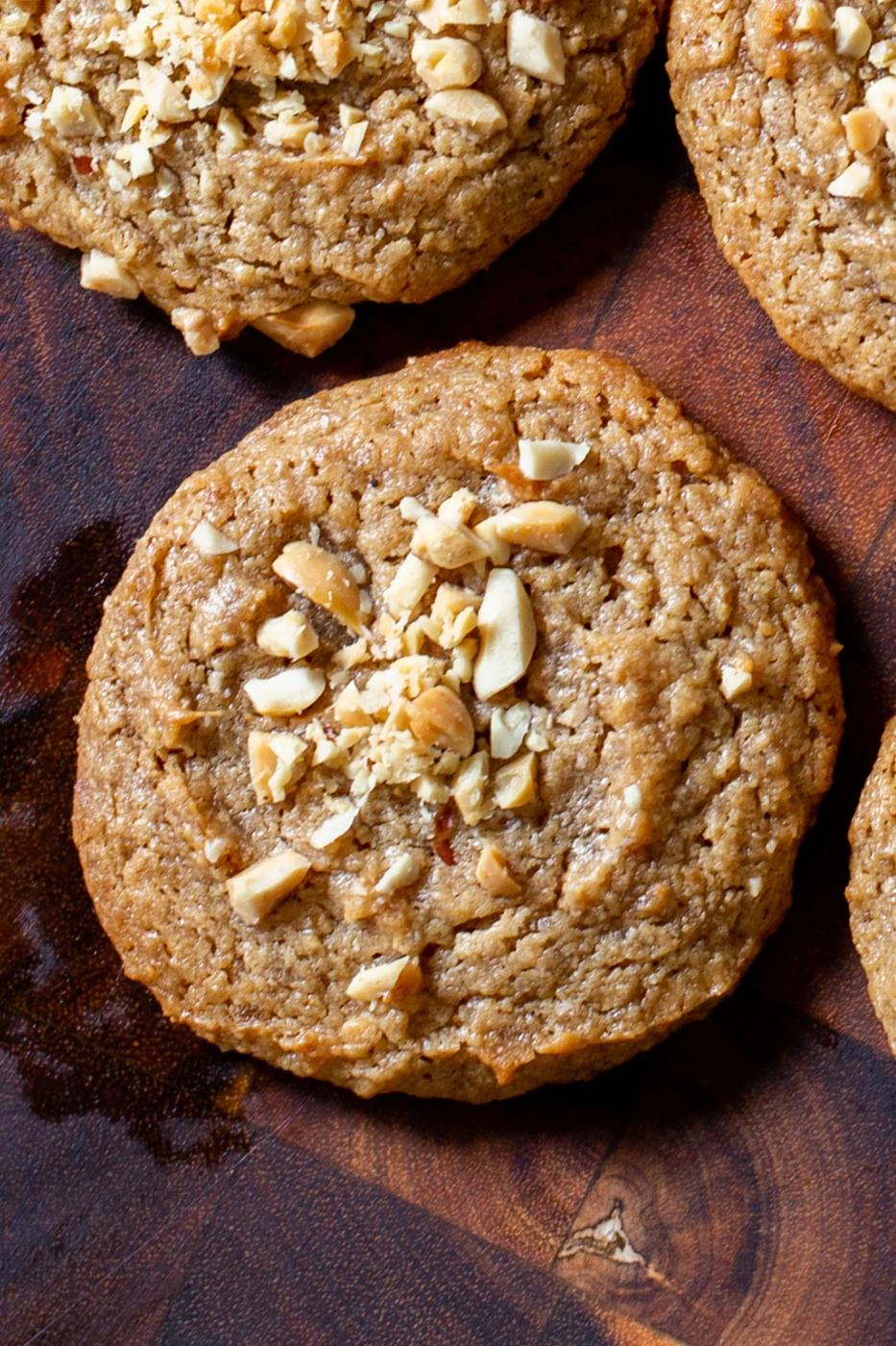vegan no flour peanut butter cookies on a wooden board
