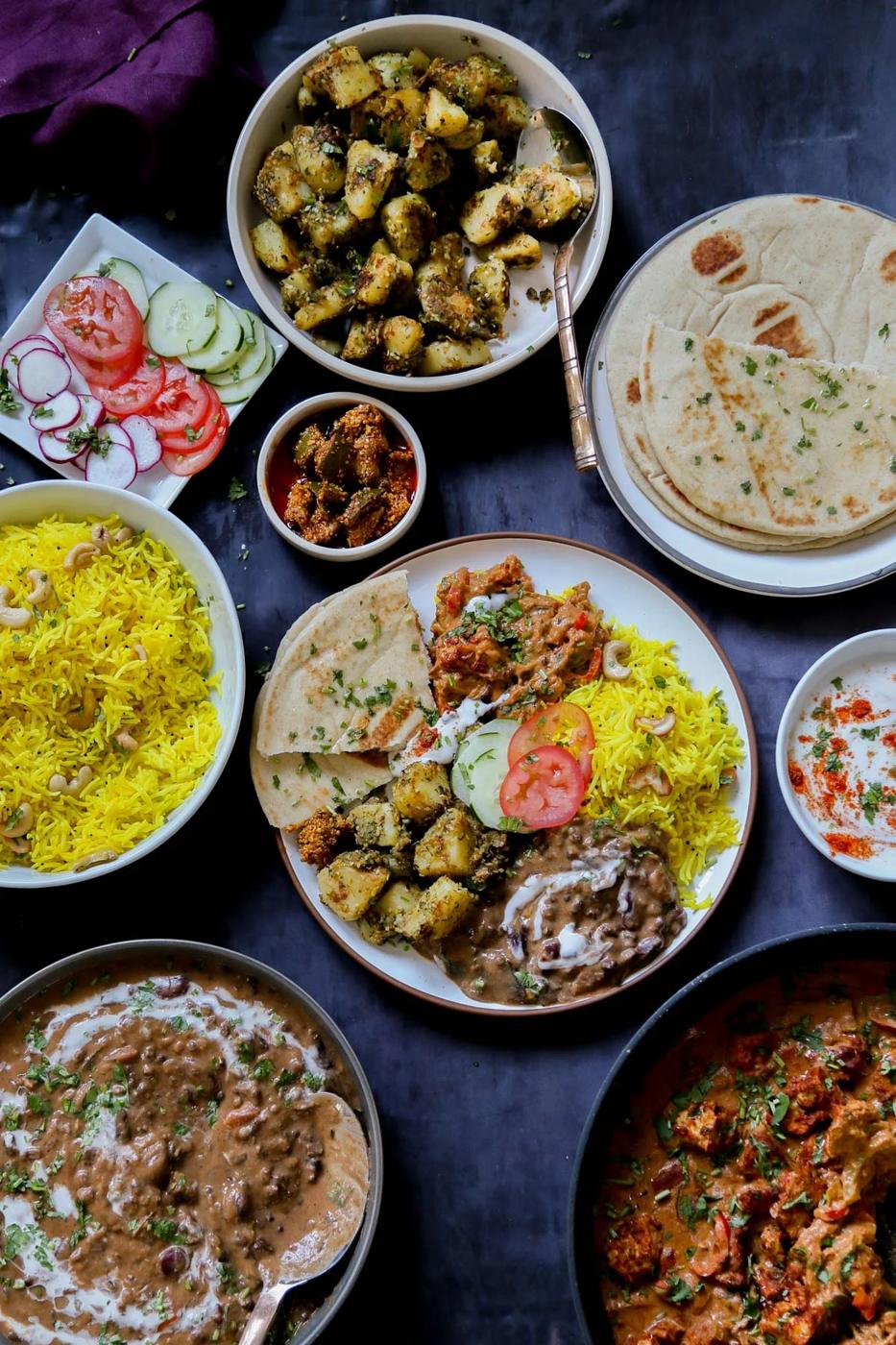 No Onion No Garlic Diwali Menu (Dal makhani, Tofu Tikka Masala, peanut potatoes, Turmeric cashew rice )