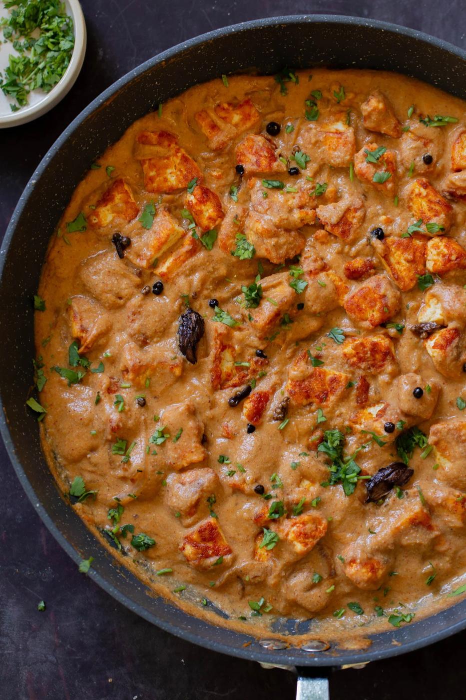 close-up of a panful of Pahadi curry