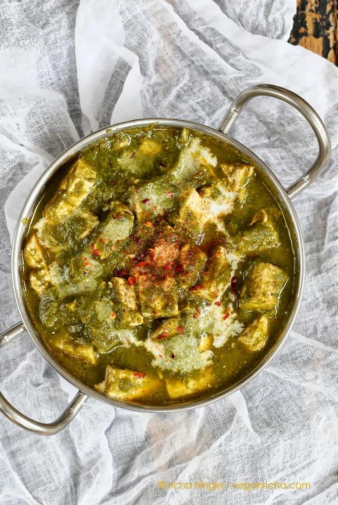 Vegan Palak Tofu Paneer – Tofu in Spinach curry. Glutenfree Recipe