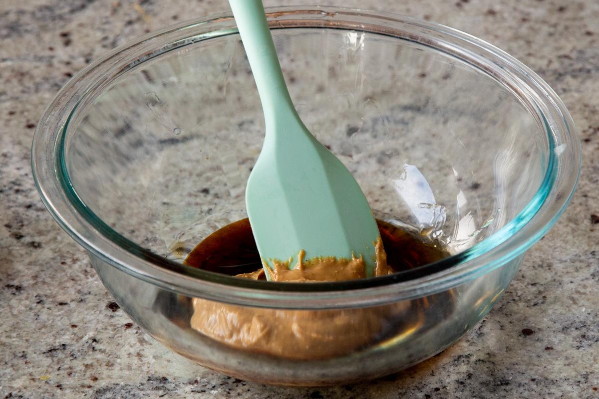 peanut butter added to the bowl of wet ingredients