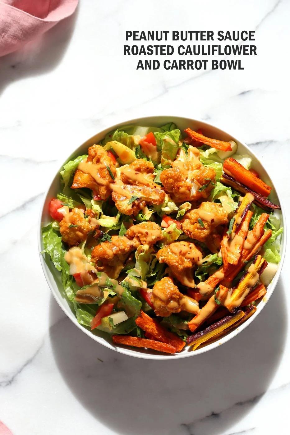 Peanut Butter Cauliflower Bowl with Roasted Carrots